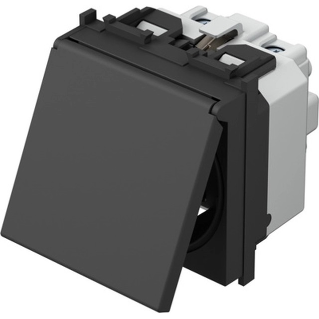 Контакт шуко 2P+E 16A 2 мод. с капаче цвят Черен мат Modul TEM