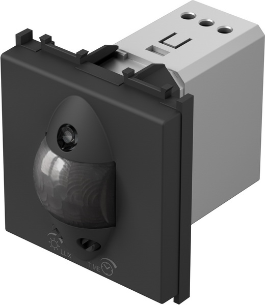 Датчик за движение PIR 110° обхват 8m @ h=1.2 мод. ≤ 80W изисква неутрала 2 мод. цвят Черен мат Modul TEM