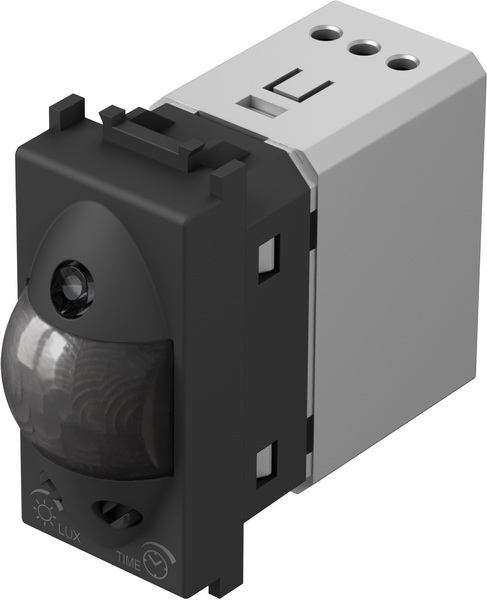 Датчик за движение PIR 110° обхват 8m @ h=1.2 мод. 5A изисква неутрала 1 мод. цвят Черен мат Modul TEM