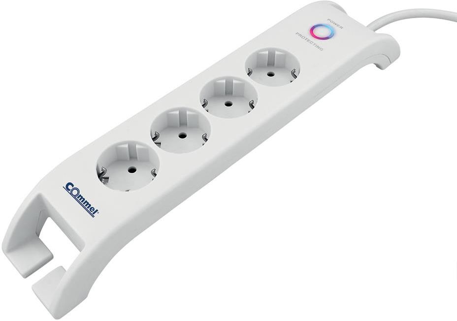 Разклонител с копче БЯЛ 4x2P+E с 2xUSB тип А и гръмозащита, с кабел 2 метра / 1.5mm2 Commel