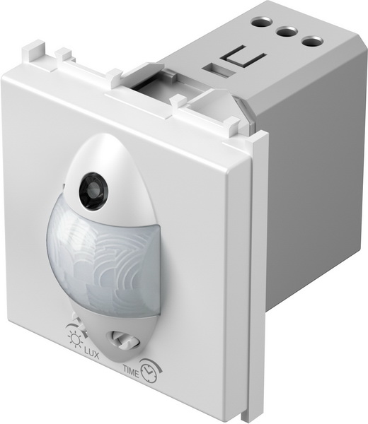 Датчик за движение PIR 110° обхват 8m @ h=1.2 мод. ≤ 80W изисква неутрала 2 мод. цвят Бял мат Modul TEM