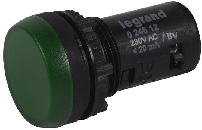 Сигнална лампа LED монолитна зелена 230Vac Ø22mm Legrand