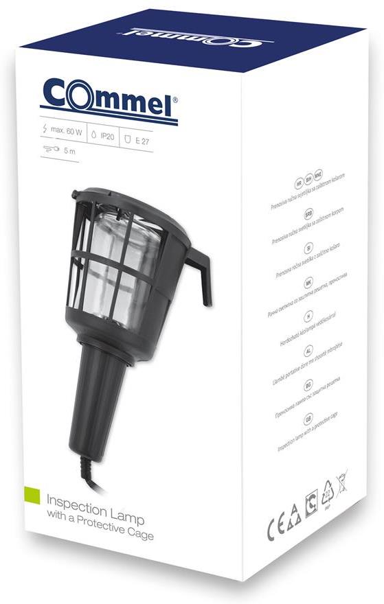 Работна лампа с PVC решетка E27 60W IP20 с кабел H05RN-F 2x0,75мм2 5 метра Commel