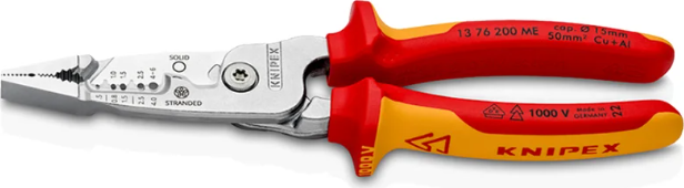 Клещи инсталаторски 5-в-1, хромирани, VDE 1000V жълто-червена ръкохватка 200мм, Knipex