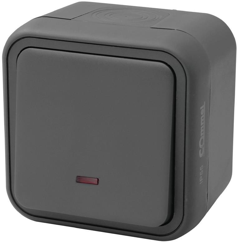 Бутон с подсветка за открит монтаж IP55 цвят Антрацит Bura Commel