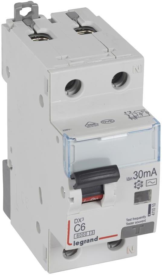 ДТЗ комбинирана DX3 1P+N 6A крива C 30mA тип AC 6kA 2 мод. Legrand