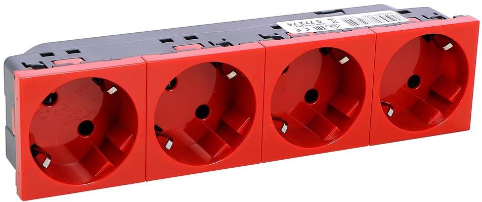 Контакт шуко ЧЕТВОРЕН 45° 16A 8 мод. цвят червен Mosaic Legrand