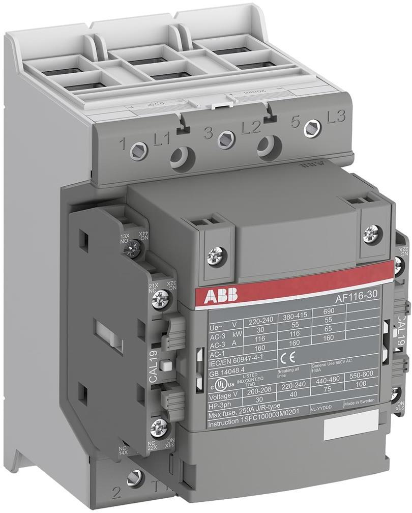 Контактор AF116-30-22 3P 55kW (116A AC-3) 2NO+2NC 24...60V 50/60Hz ABB