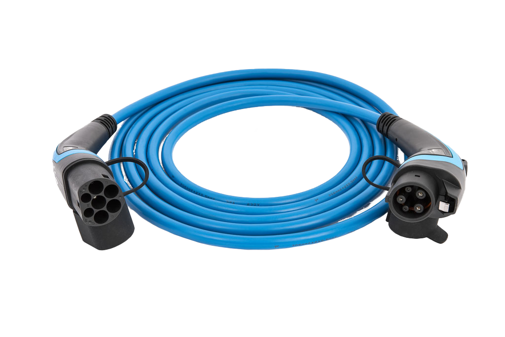 Кабел 5м за зареждане на ЕЛЕКТРОМОБИЛ в Mode3, за станции 1P до 7.4kW, с конектори Type 2 към Type 1, go-e