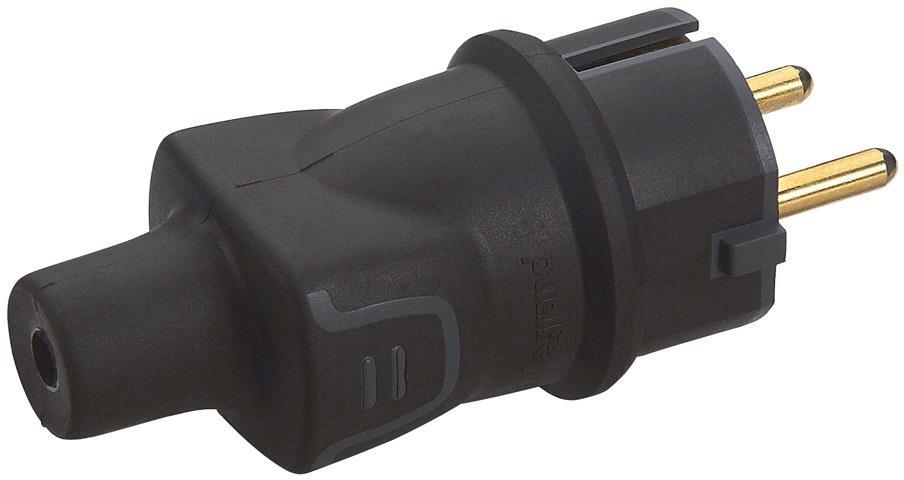 Щепсел черен 2P+Т 16A ІР44 250V гумиран Legrand