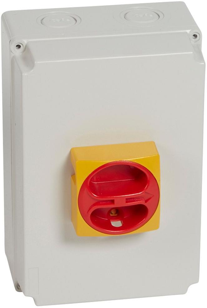 Пакетен превключвател 0-1 4P 40A с кутия IP65, червена ръкохватка, Legrand