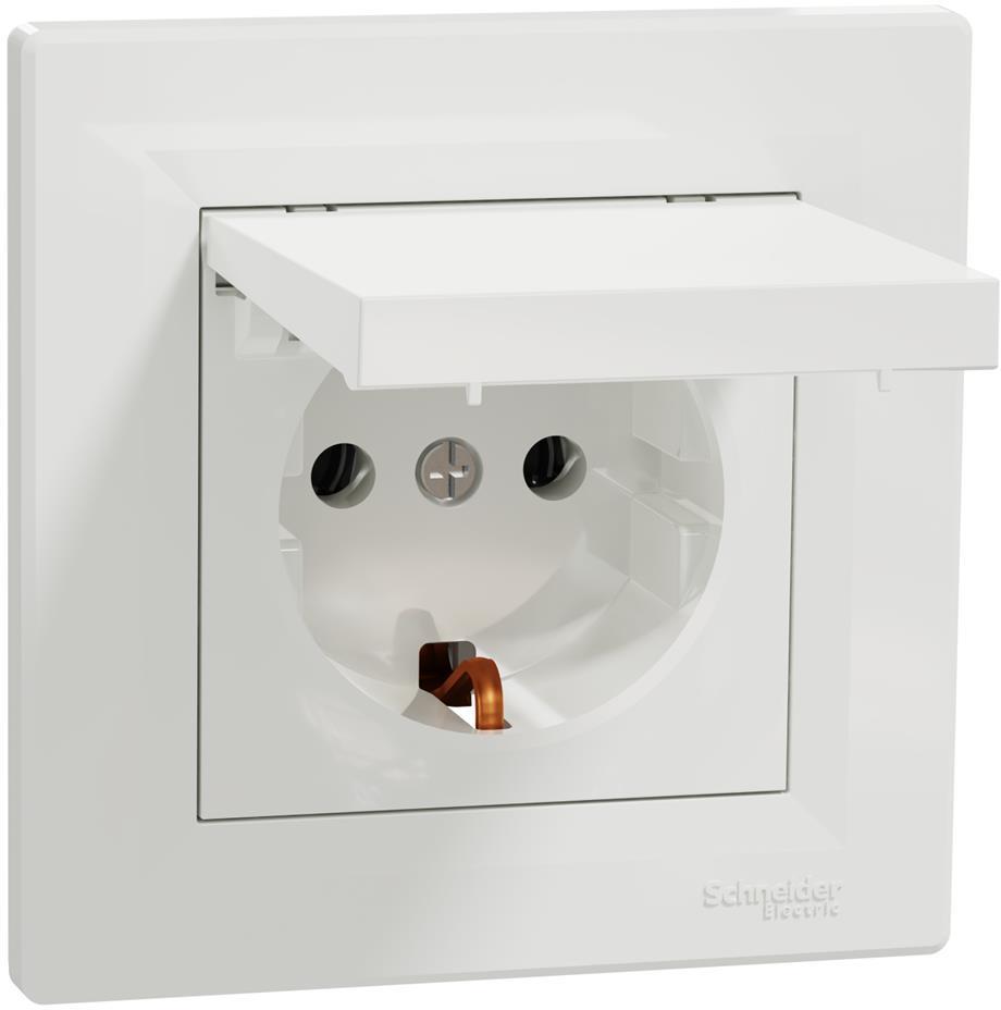 Контакт ШУКО 16A с капак моноблок цвят Бял Asfora SE