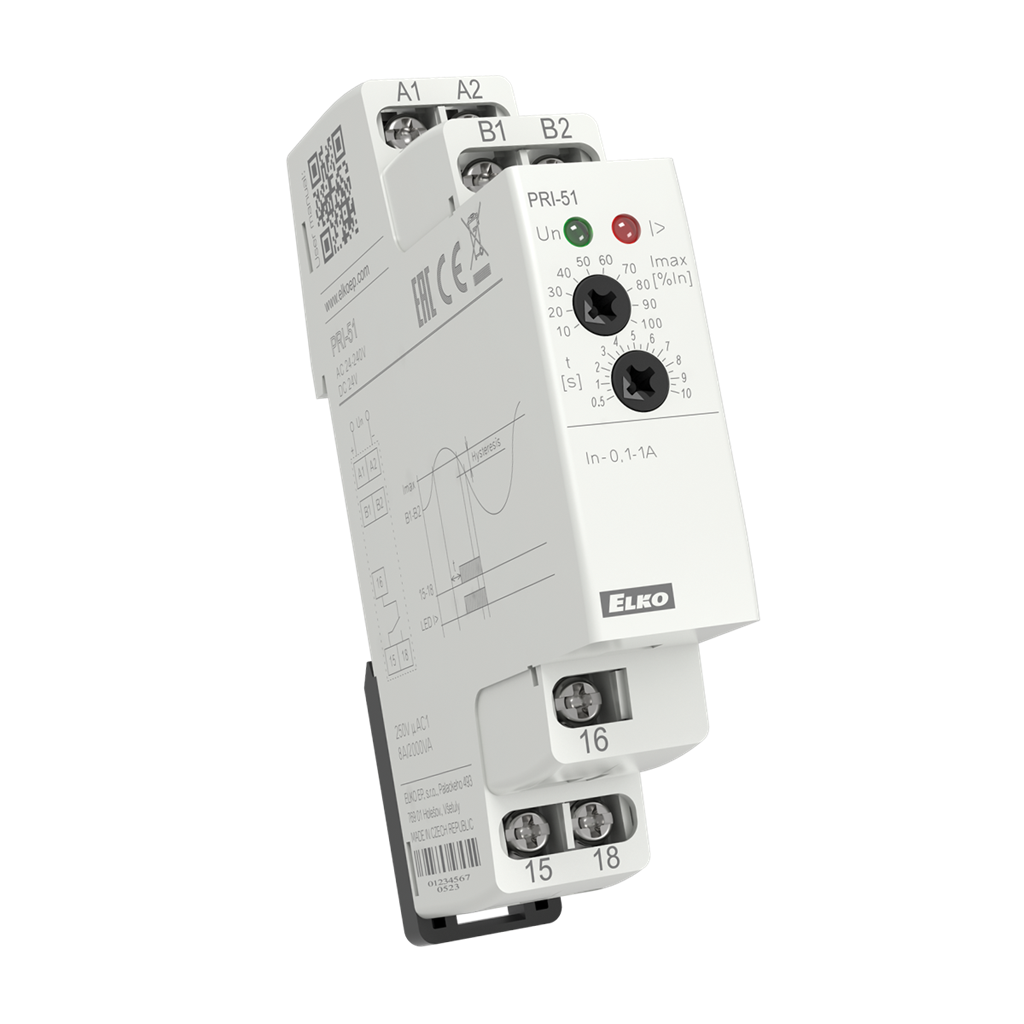 Реле за контрол на ток 1P, AC 0.5...5A, 1c/o 8A, 24...240Vac, 1DIN, Elko EP