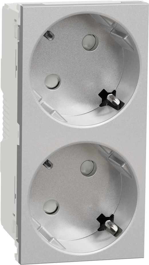 Контакт шуко ДВОЕН с детска защита авт. 4 мод. цвят Алуминий Unica SE