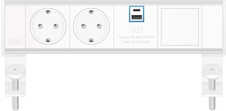 Модул Flexi 4M с 2х Шуко, USB тип A+C Power Delivery 65W и 1х празен модул, цвят Бял, ABL