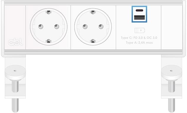 Модул Flexi 3M с 2х Шуко и USB тип A+C Power Delivery 65W, цвят Бял, ABL