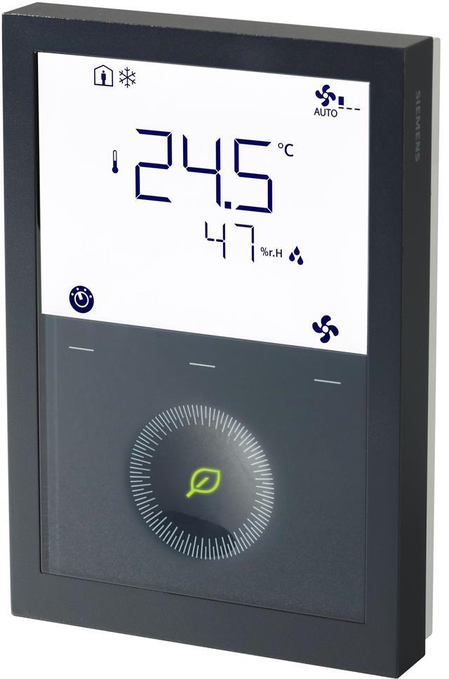 Термостат KNX за отопление и охлаждане с LCD дисплей + мобилно приложение, за 2/4 тръбни вентилаторни конвектори, черен Siemens