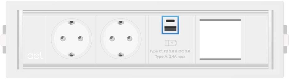 Модул Level-E 4M с 2х Шуко, USB тип A+C Power Delivery 65W и 1х празен модул, цвят Бял, ABL