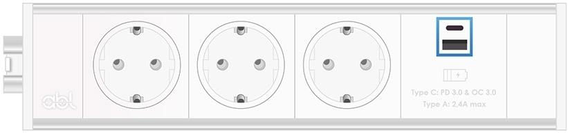 Модул Link 4M с 3х Шуко и USB тип A+C Power Delivery 65W, цвят Бял, ABL