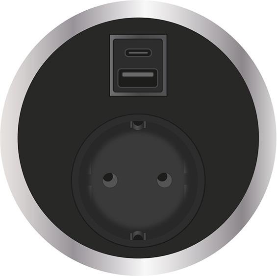 Модул Port El с 1х Шуко и USB тип A+C Power Delivery 65W, цвят Черен, ABL