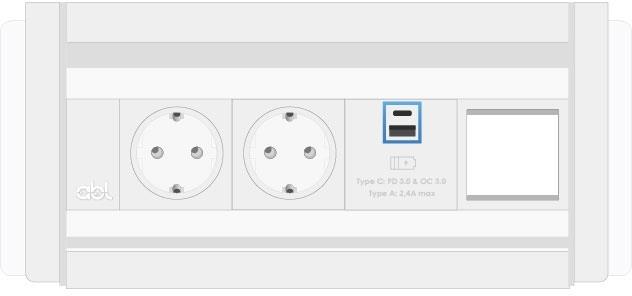 Модул Aero Flip 4M с 2х Шуко, USB тип A+C Power Delivery 65W и 1х празен модул, цвят Бял, ABL