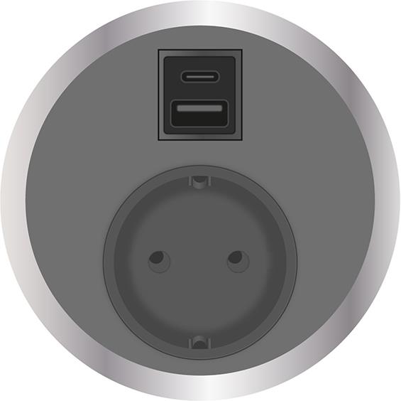 Модул Port El с 1х Шуко и USB тип A+C Power Delivery 65W, цвят Сив, ABL