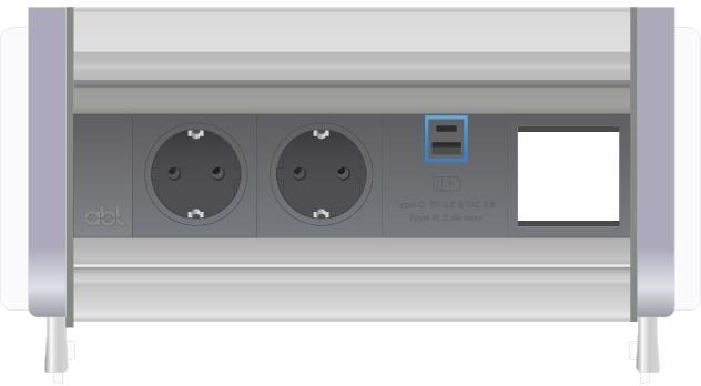 Модул Aero Flip 4M с 2х Шуко, USB тип A+C Power Delivery 65W и 1х празен модул, цвят Сив, ABL