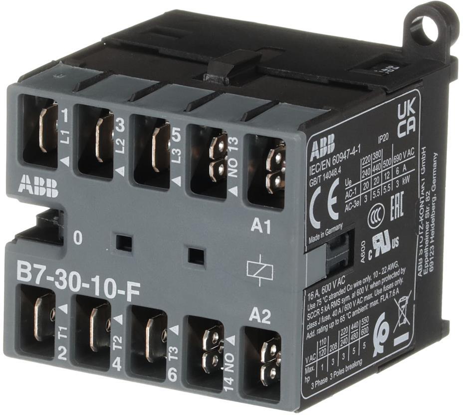 Контактор B7-30-10-F 3P 5.5kW (16A AC-3) 1NO 24V 50/60Hz ABB