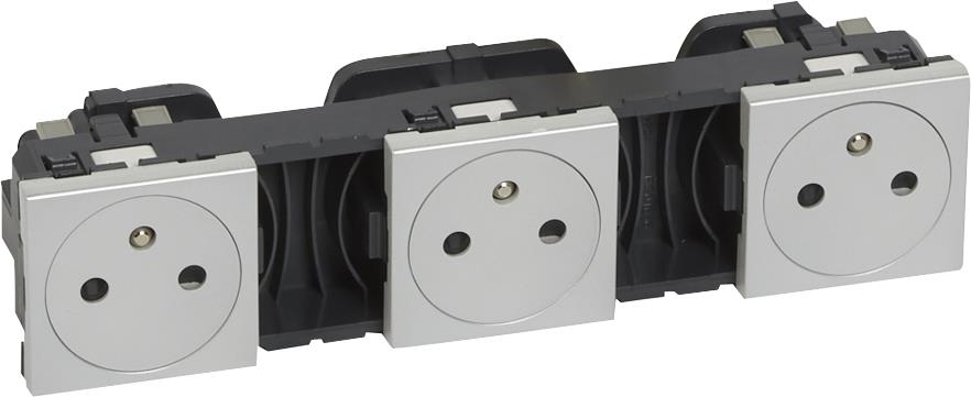 Контакт ФРЕНСКИ стандарт ТРОЕН плосък 6 мод. цвят алуминий Mosaic Legrand