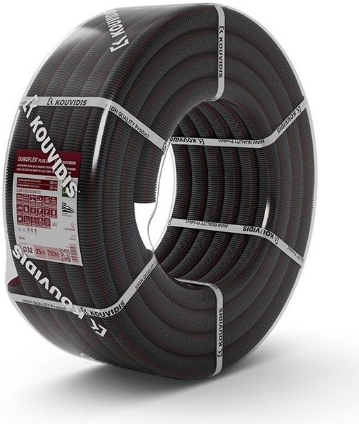 Гофрирана тръба вън. ф20мм вътр. ф13.3мм 750N клас 3333 цвят Черен UV стабилизирана HF DUROFLEX 50м Kouvidis