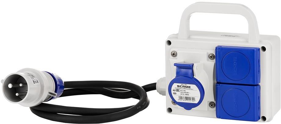 Табло сглобено с индустриални контакти, с кабел H07RN-F 3G2.5mm2 1.2m, серия ADAPTO 1х 2P+E 16A и 2х Шуко Scame