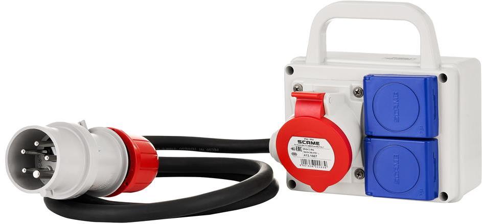 Табло сглобено с индустриални контакти, с кабел H07RN-F 5G2.5mm2 1.2m, серия ADAPTO 1х 3P+N+E 16A и 2х Шуко Scame