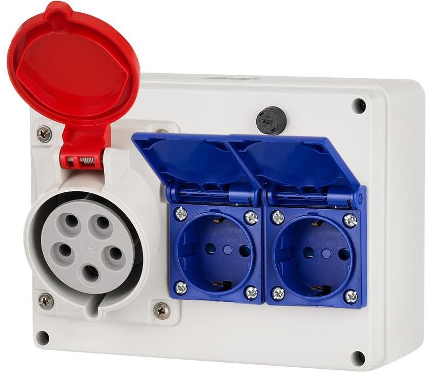 Табло сглобено с индустриални контакти, стенен монтаж, серия ADAPTO 1х 3P+N+E 32A и 2х Шуко Scame