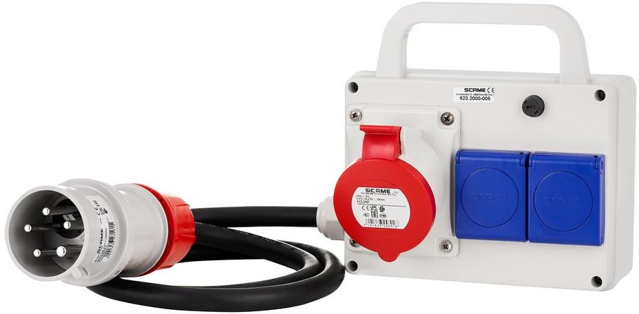 Табло сглобено с индустриални контакти, с кабел H07RN-F 5G4mm2 1.2m, серия ADAPTO 1х 3P+N+E 32A и 2х Шуко Scame