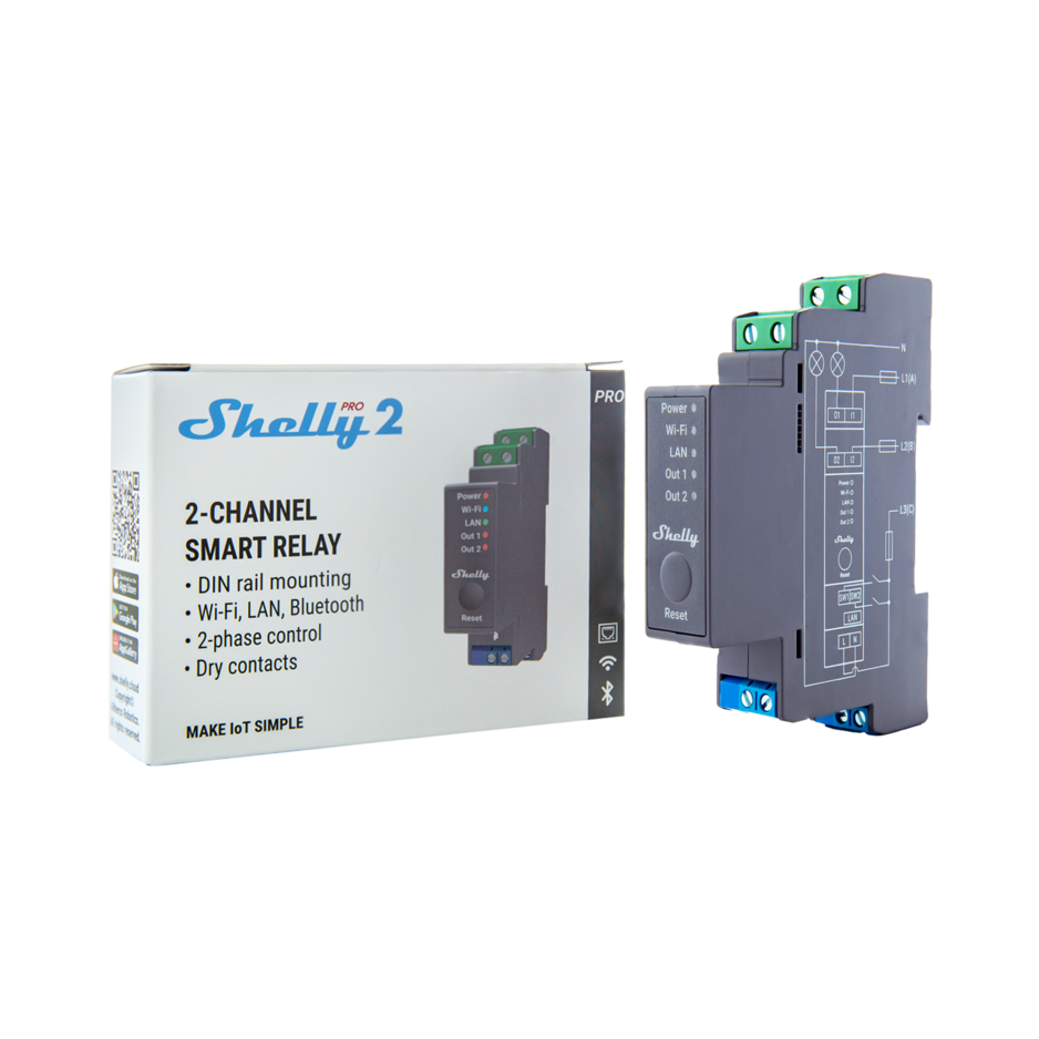 Импулсно Smart реле 2х On/Off 16A (25A) за DIN монтаж Shelly PRO 2 - 268025S