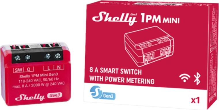 Микромодул Smart реле 1х On/Off 8A с мерител изисква неутрала Shelly 1PM Mini Gen3 - 261590S