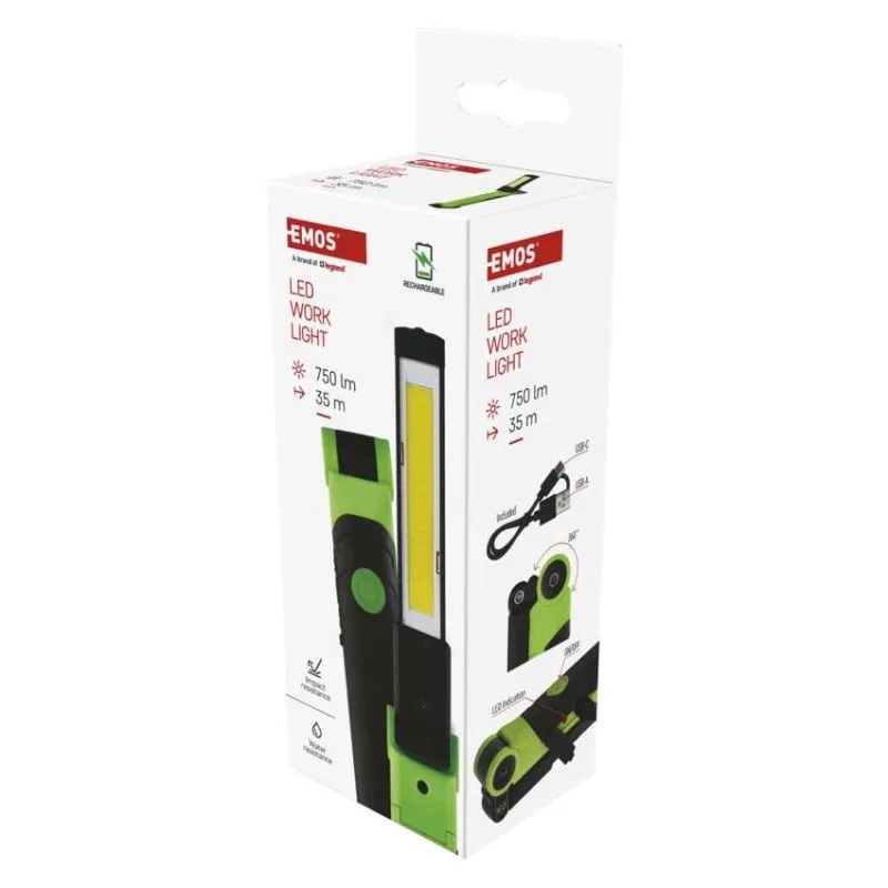 Работна лампа 750lm 35м 2ч зареждаема 2000mAh пластмаса IP44 EMOS