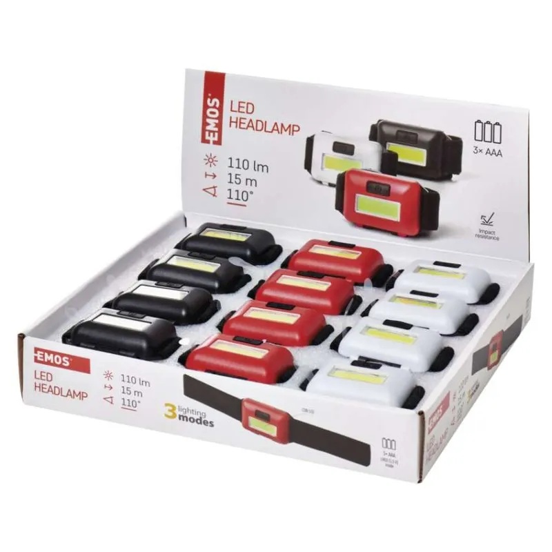 Челник за глава LED 110lm 15м 110° 20ч батерии 3× AAA IP20 /12 бр. кутия/ EMOS