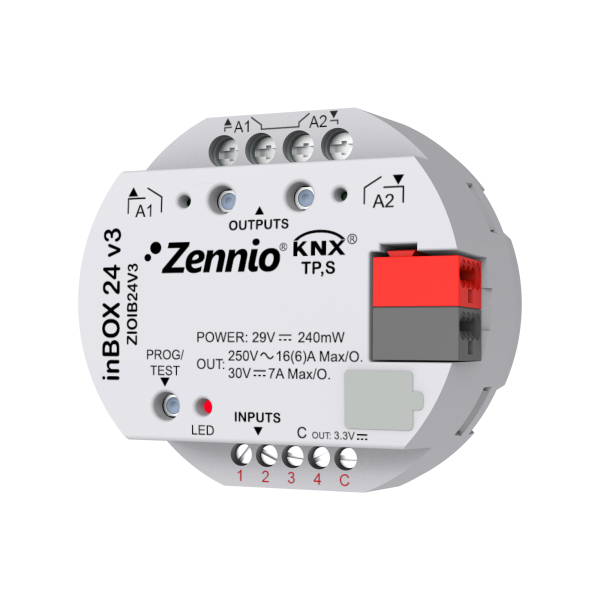 inBOX 24 v3 Мини модул за вграждане 2x изх. 16A / 4x вх.A/D KNX Zennio