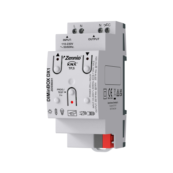 Димер универсален с ръчно управление DIMinBOX DX1 1х350W 2DIN KNX Zennio
