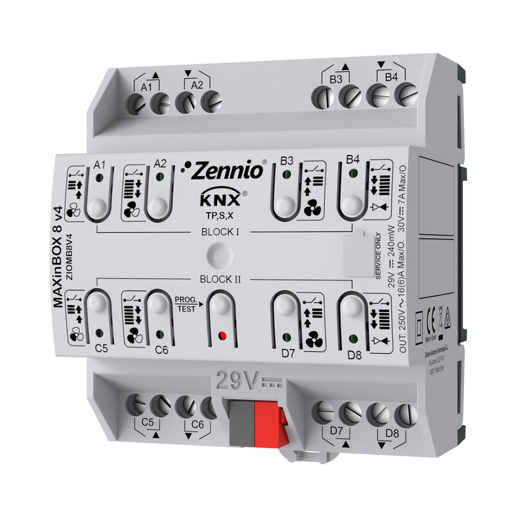 MAXinBOX 8 v4. Многофункционален актуатор KNX Secure 4,5DIN 8 изх.16A Zennio