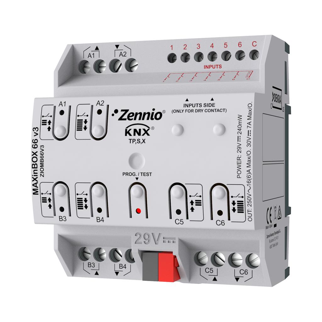 MAXinBOX 66 v3. Многофункционален актуатор KNX Secure 4,5DIN 6 изх.16A / 6 вх. A/D Zennio