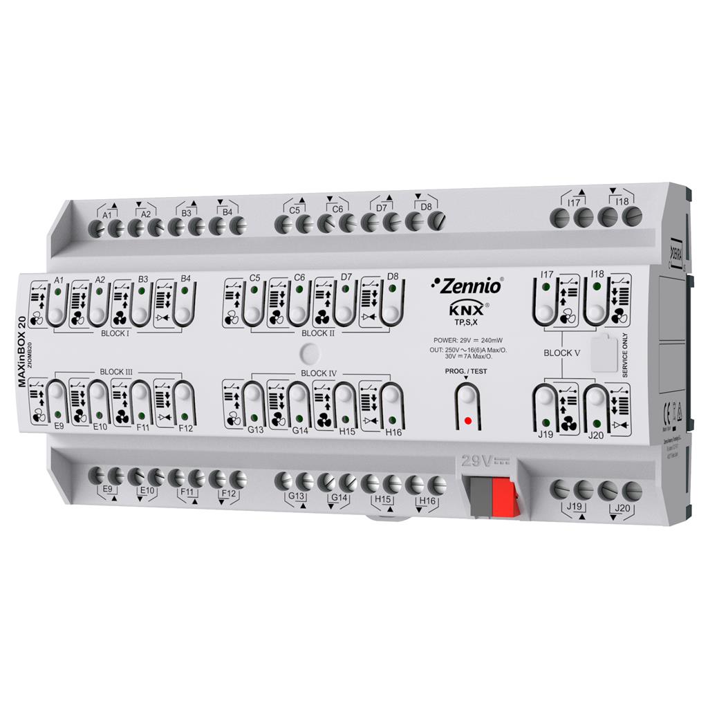 MAXinBOX 20. Многофункционален актуатор KNX Secure 10DIN 20 изх.16A Zennio