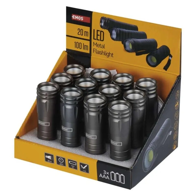 Фенерче LED 100lm 20м 28ч батерии 3× AAA алуминий IP43 /12 бр. кутия/ EMOS