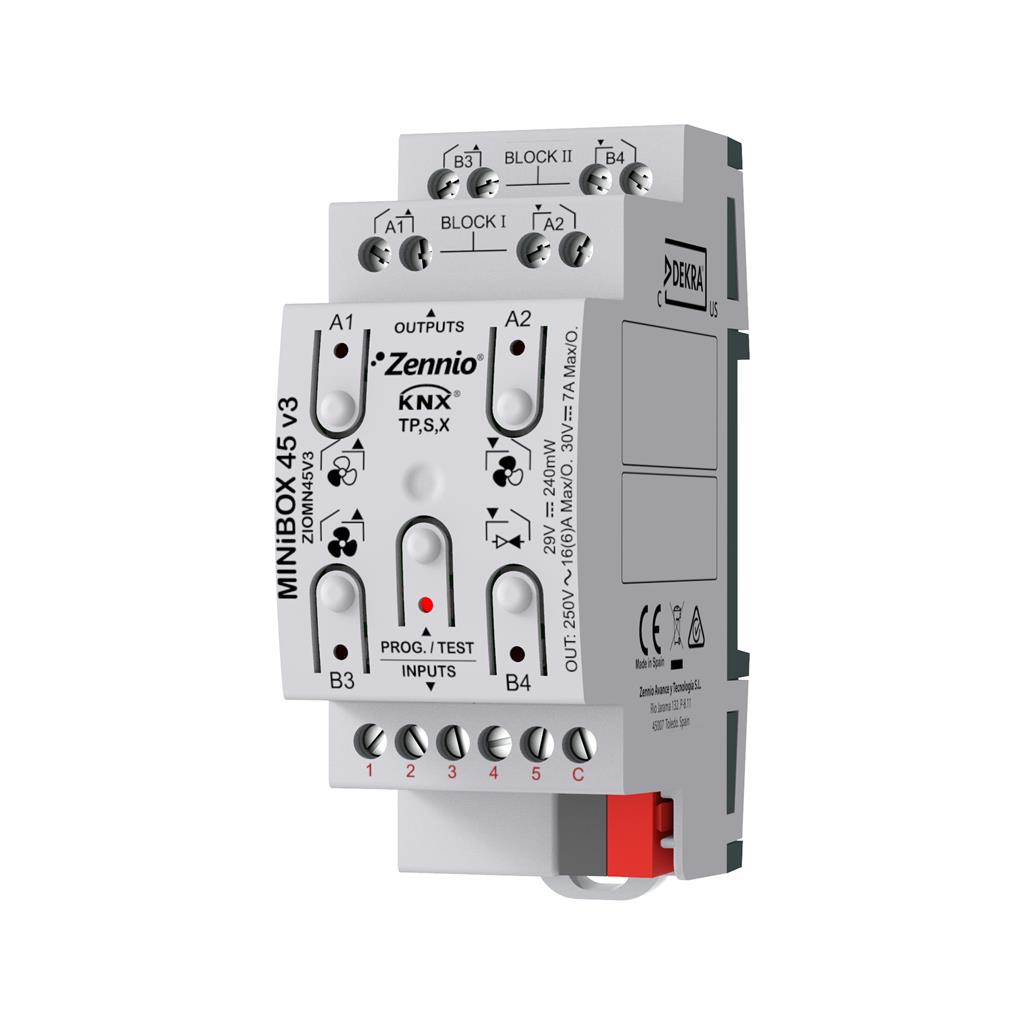 MINiBOX 45 v3. Актуатор за вентилаторни конвектори 5 вх. A/D KNX Secure Zennio
