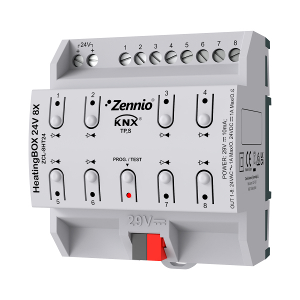 Актуатор вентили с ръчно управление HeatingBOX 8x 24VAC/VDC 4DIN KNX Zennio