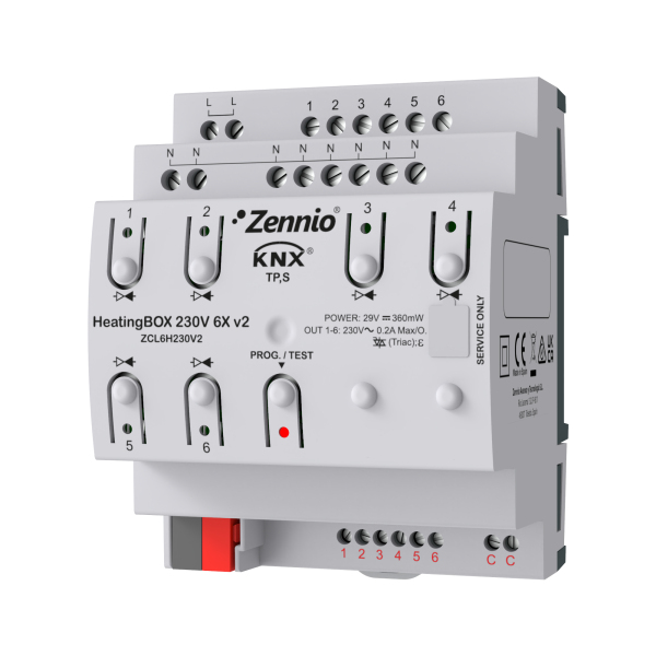 Актуатор вентили с ръчно управление HeatingBOX 6x 240VAC 4DIN KNX Zennio