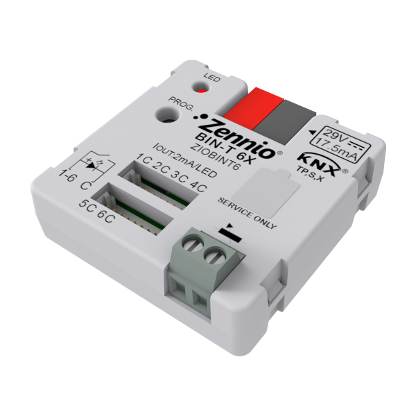 Модул 6 бинарни входа/LED изхода 1 вход за темепратурен датчик KNX Zennio