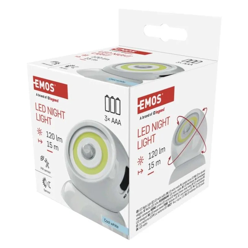 Нощна лампа LED 120lm 15м батерии 3× AAA с PIR датчик и таймер EMOS
