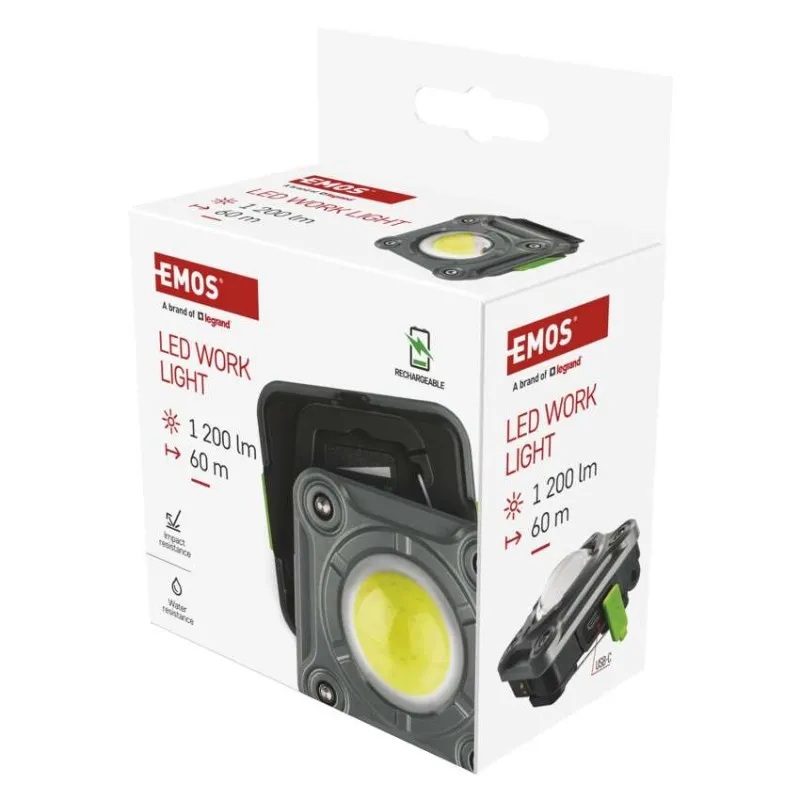 Работна лампа 1200lm 60м 3ч зареждаема 2000mAh пластмаса IP44 EMOS